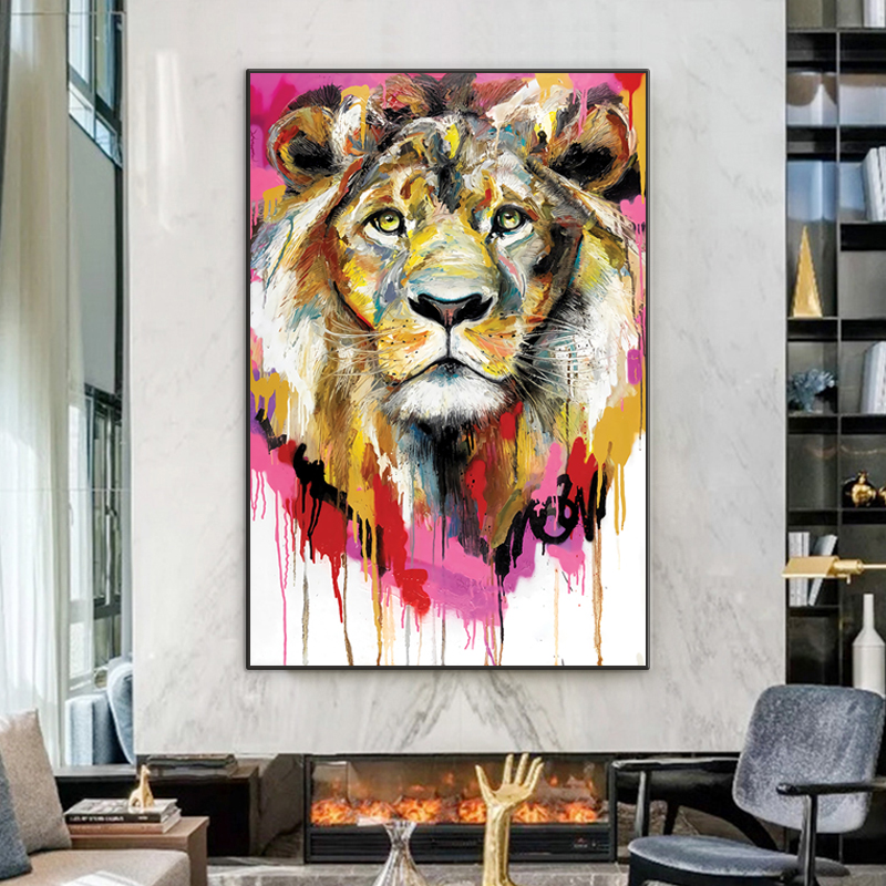 Animals Watercolor- Oil Painting Abstract Lion Canvas Posters and Prints Scandinavian Wall Pictures Bedroom Decoration Cuadros