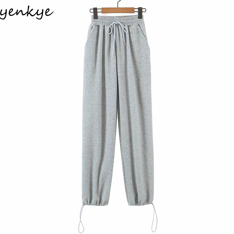Vintage Solid Color Drawstring Sweatpants Women Elastic High Waist Trousers Casual Pants Loose femme pantalon 210430