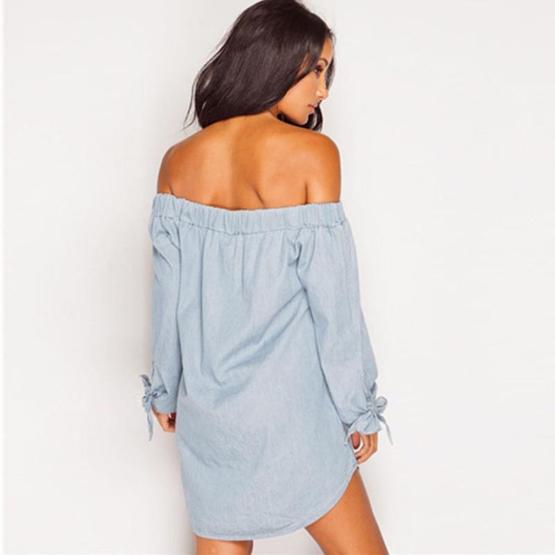 Off Shoulder Sexy Women Mini Dress Long Sleeve Strapless Autumn Short Dresses Button Backless Party Vestido Casual