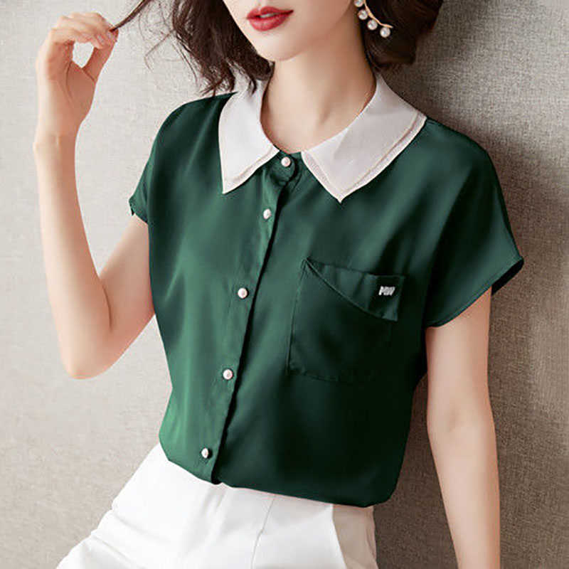 Women Spring Summer Style Chiffon Blouses Shirts Lady Casual Short Sleeve Peter Pan Collar Blusas Tops DF3753 210609, Yellow
Women Spring Summer Style Chiffon Blouses Shirts Lady Casual Short Sleeve Peter Pan Collar Blusas Tops DF3753 210609, Yellow