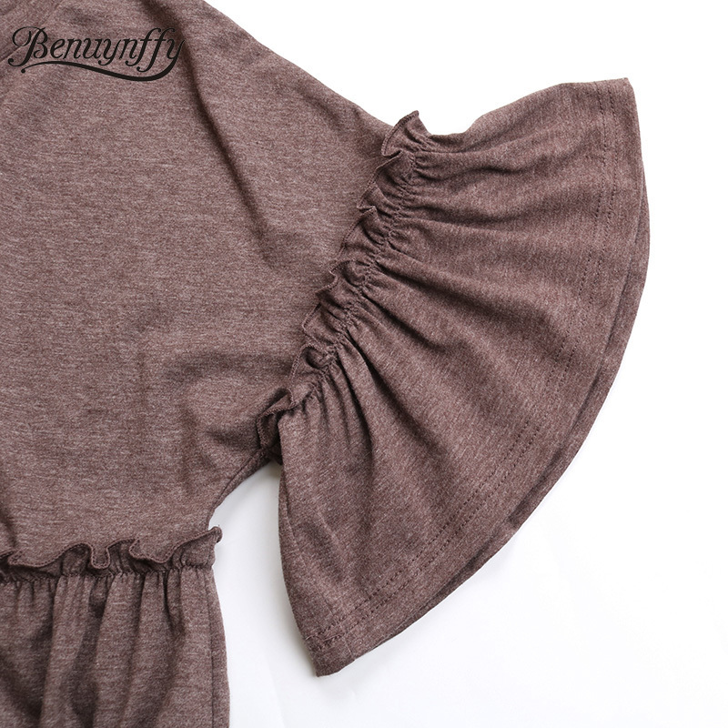 Crew Neck Frill Trim Solid Loose Dresses Women Summer Flare Short Sleeve Pleated Casual O-Neck Mini Dress Ladies 210510