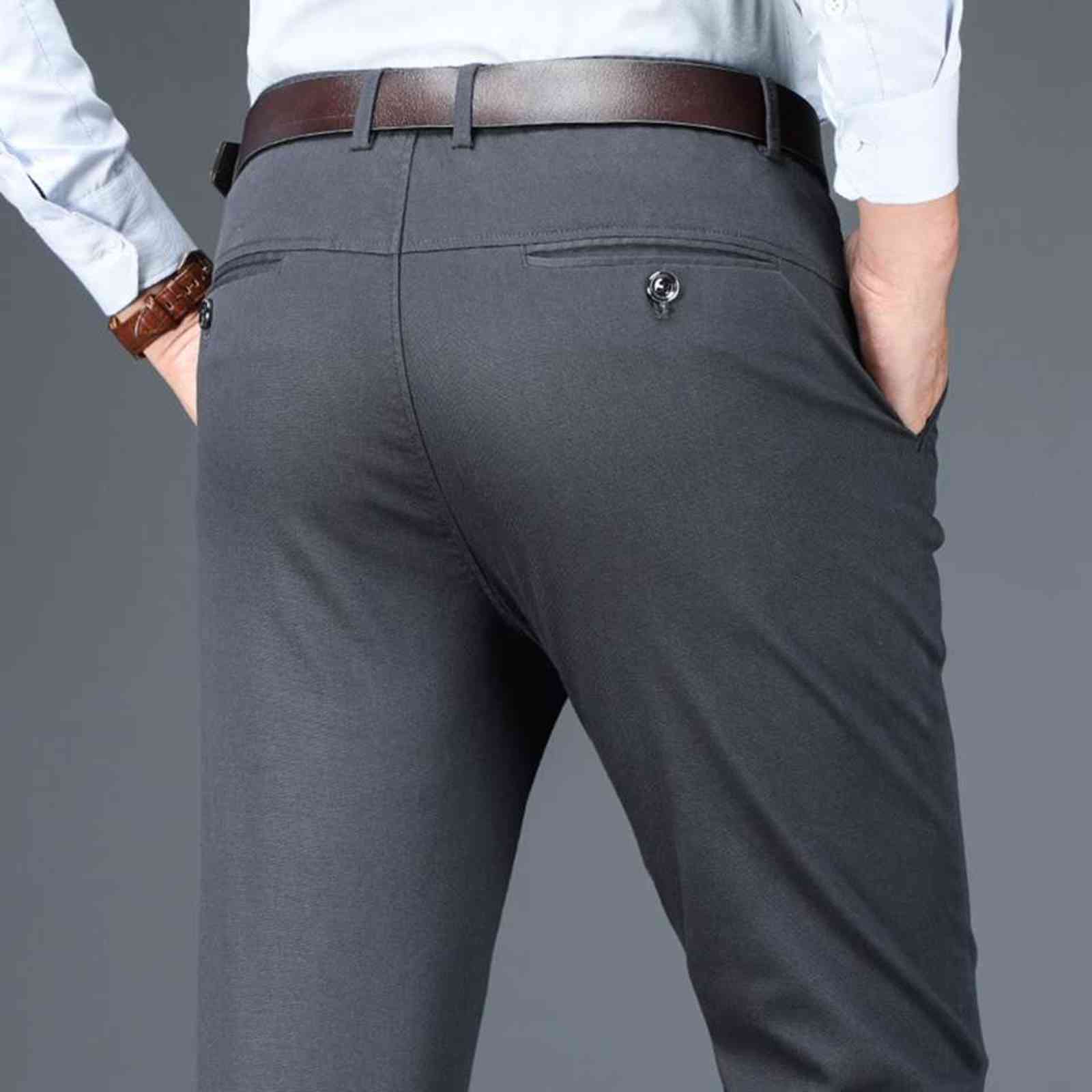 98% Cotton 2% Spandex Anti-static Man Trousers Formal Business Male Straight Autumn Clothing Slim Grey Casual Men Chino Pants 211112