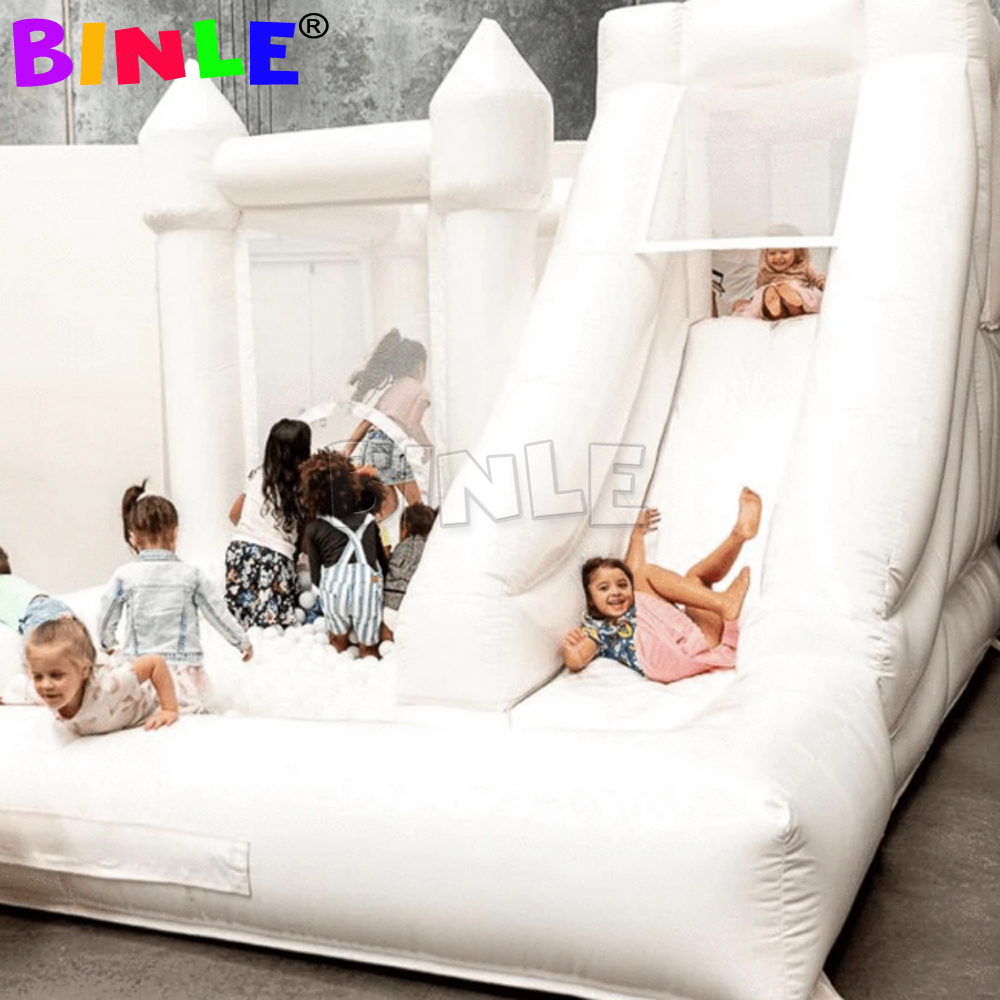Wedding White inflatable bouncy castle with slide and ball pit moon bounce house jumping bouncer children's trampoline blower included for outdoo