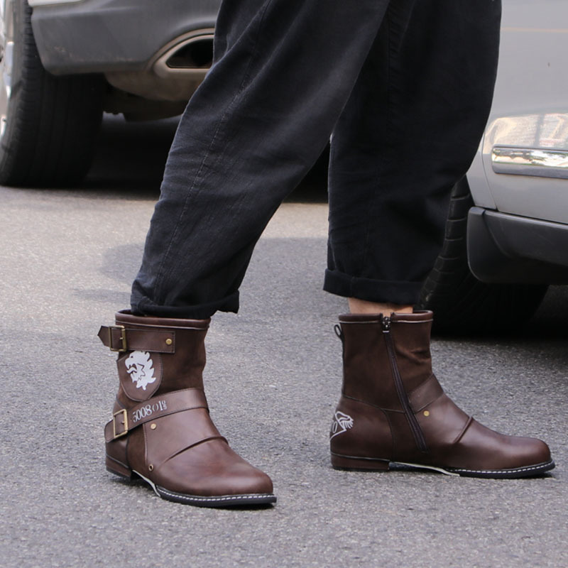 Men male PU leather man plus size ankle boots autumn warm matin shoe mens vintage zapatos de hombres personlizar zapatosSM0028