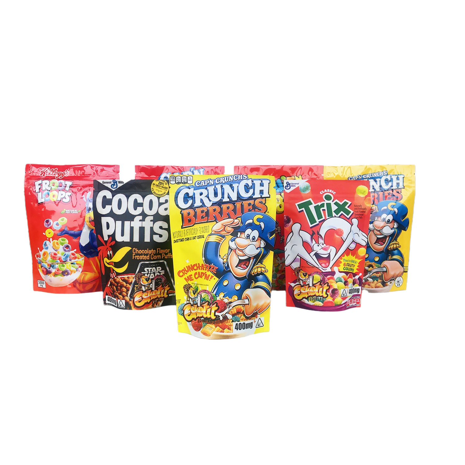 Custom printed Trix CoCoa puffs bags Cap'n Crunch stand up pouch 400mg edible mylar Cereal packaging Reeses Puff Fritos
Custom printed Trix CoCoa puffs bags Cap'n Crunch stand up pouch 400mg edible mylar Cereal packaging Reeses Puff Fritos