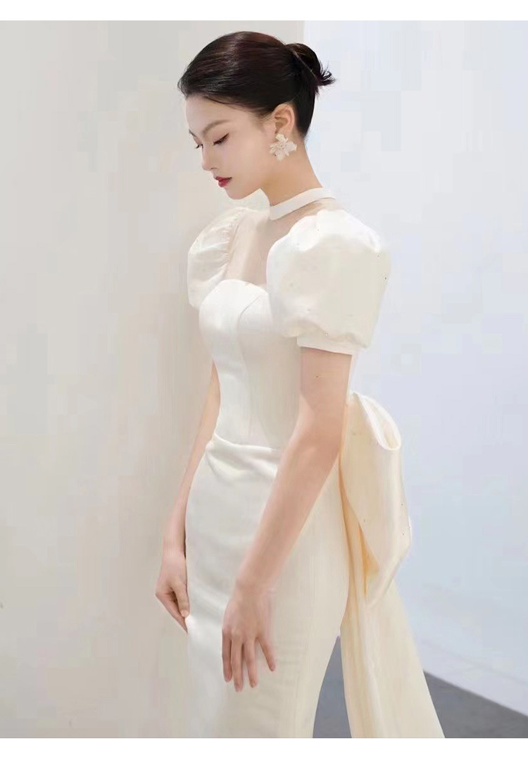 French Light Mermaid Wedding Dress Small Tail Welcome Yarn Simple Fishtail Satin Dress Bow Tie Simple Forging