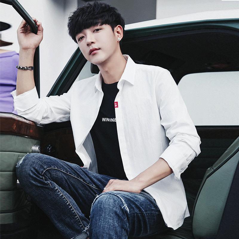 White Shirt Male Long Sleeve Cotton Students Pure Color Youth Korean Slimming Oxford Textile Autumn Top Men's Casual Shirts
