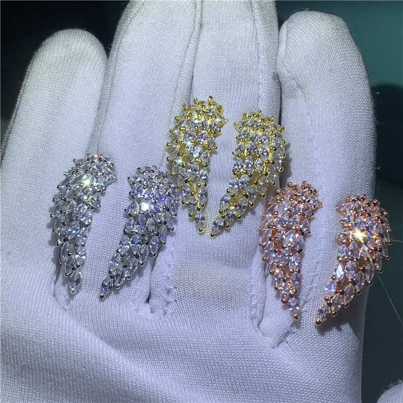 Angel wings Promise ring Real 925 Sterling Silver 5A Cz wedding band rings For women Statement Party Finger Jewelry