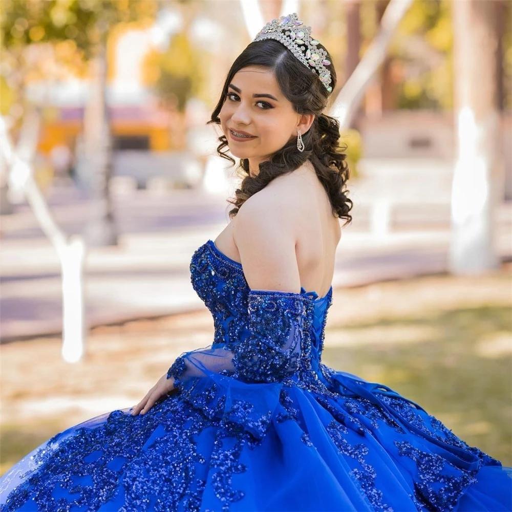 Luxury Royal Blue Quinceanera Dresses 2021 Ball Gown Sequin Sweet 15 Dress Puffy Tiered Formal Prom Wear Robe De Soirée Vestidos 16 Años Robes Mariee