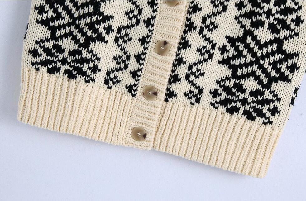 90's Vintage Geometric Flower Knitted Sweater Vest Preppy Style Korean Clothing V Neck Sleeveless Cardigan Y2K Knitwear 210429