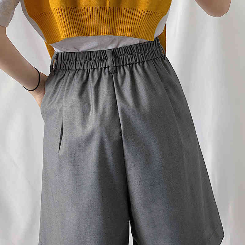 Women Chic Bermuda Suit Shorts Cotton High Waist Wide Leg Pants Front Pleated Plus Size 3XL Female Student Casual Summer Outfit 210514