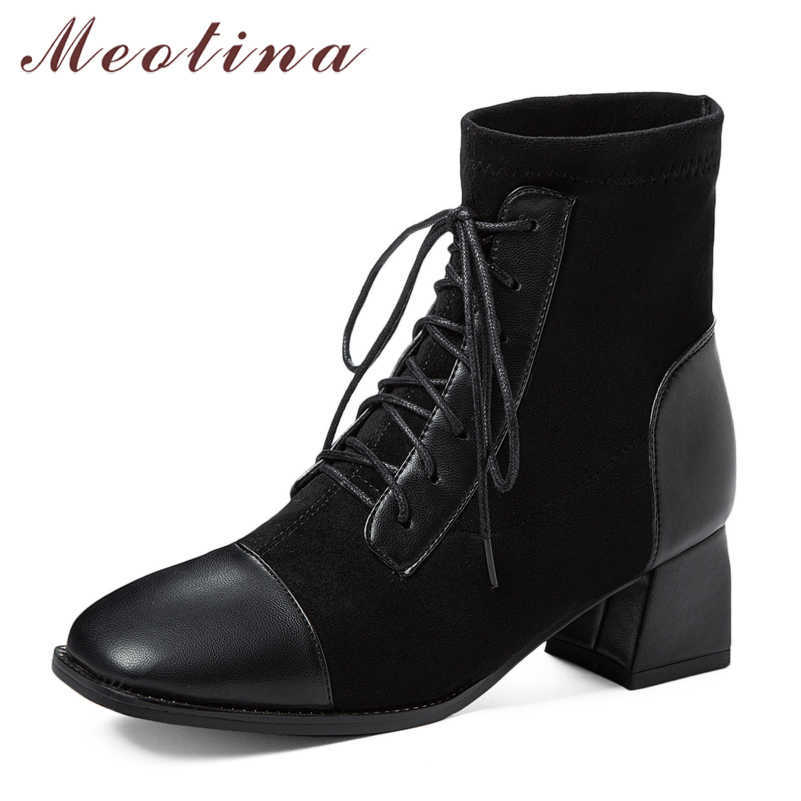 Meotina Women Short Boots Shoes Round Toe Chunky Heels Ankle Boots Lace Up High Heel Ladies Boots Autumn Winter Black Size 33-46 210608, Black synthetic lin
Meotina Women Short Boots Shoes Round Toe Chunky Heels Ankle Boots Lace Up High Heel Ladies Boots Autumn Winter Black Size 33-46 210608, Black synthetic lin