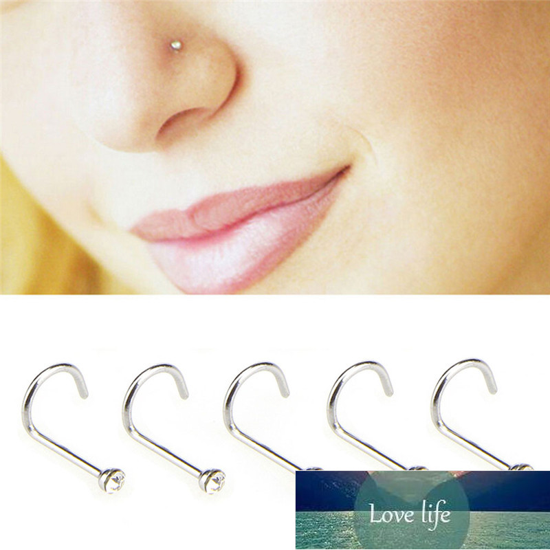 20pcs/lot Stainless Steel Crystal Rhinestone Nose Studs Hooks Bar Pin Nose Rings Body Piercing Jewelry For Women