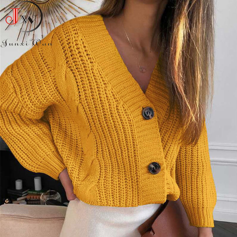 Women Short Cardigan Knitted Sweater Autumn Winter Long Sleeve V neck Jumper Cardigans Casual Streetwear Fashion Pull Femme Coat 210510
