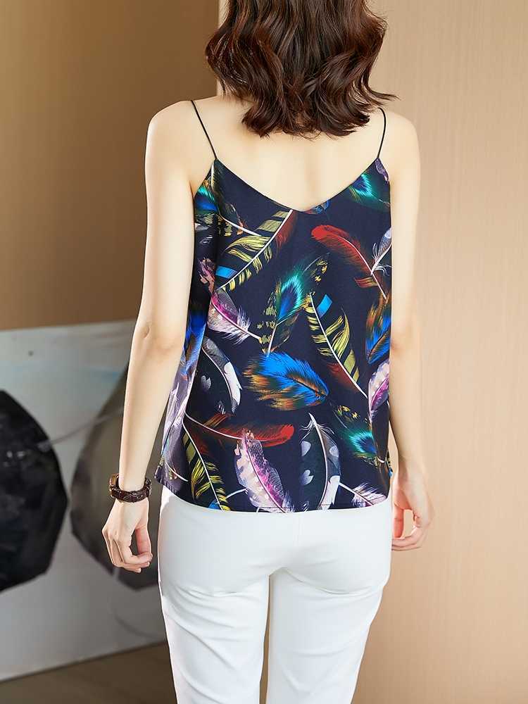 Summer Korean Fashion Chiffon Tank Top Women Satin Office Lady Feather Pattern Plus Size XXXL/5XL for 210531