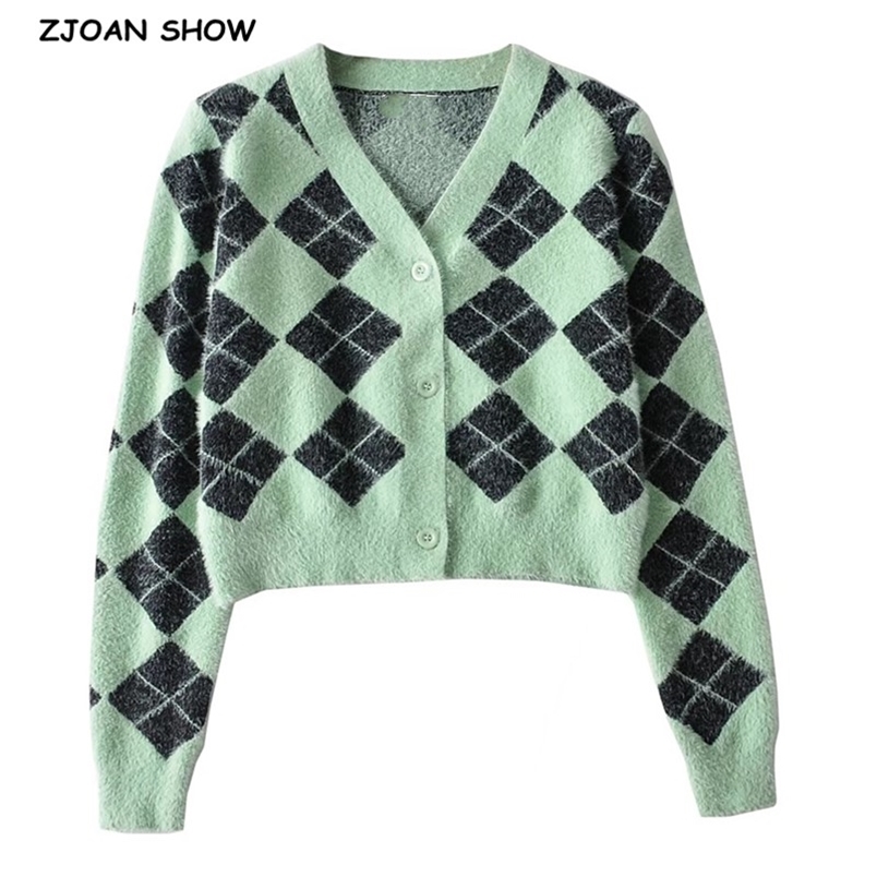 Stylish 80s Argyle Plaid Knitted Cardigan Woman's Sweater V-neck Long Sleeve Jumper Geometric Short Knitwear Green 3 colors 210429, Blue
Stylish 80s Argyle Plaid Knitted Cardigan Woman's Sweater V-neck Long Sleeve Jumper Geometric Short Knitwear Green 3 colors 210429, Blue