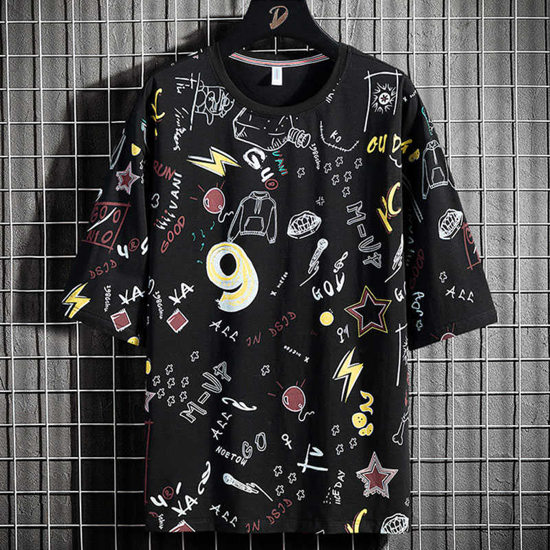 Summer Hip Hop Print T-shirts Men Streetwear Casual Oversized Cotton Tshirt Male Harajuku Loose Tee Tops Plus Size 6XL 7XL 8XL 210629
