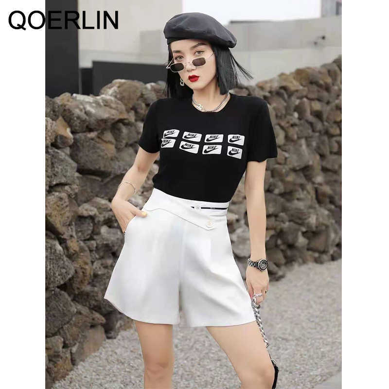 High Waist Shorts Women Plus Size Summer Korean Wide Leg Pants Black Casual Side Pocket Suits Short S-XL 210601