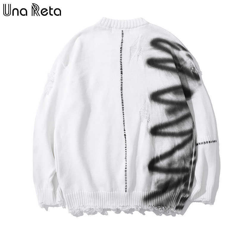 Una Reta Graffiti Sweater Men Autumn Streetwear Men's Clothes Hip Hop Pullover Men Hole Oversize Couple Sweater 210818