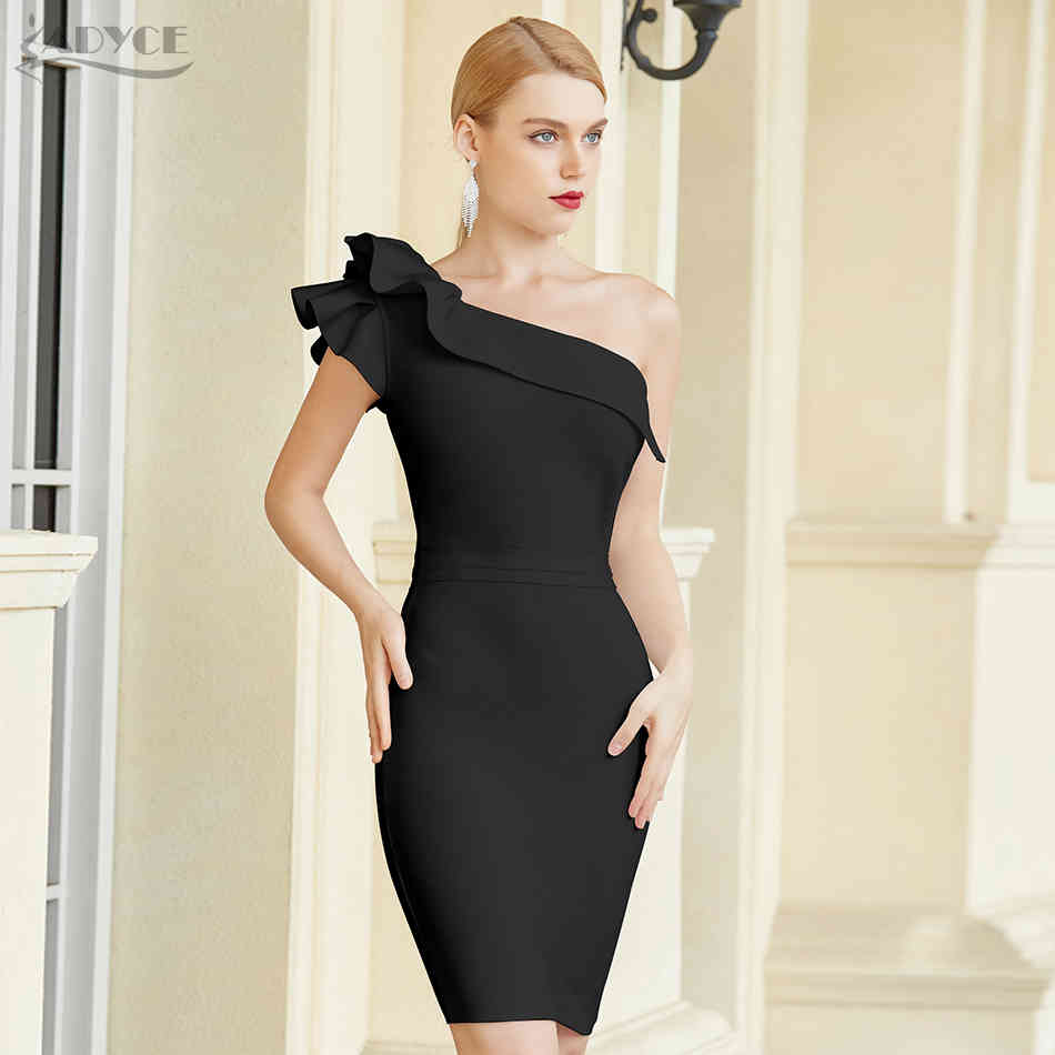 Summer One Shoulder Ruffles Bodycon Bandage Dress Women Sexy Sleeveless Celebrity Runway Club Party Vestido 210423