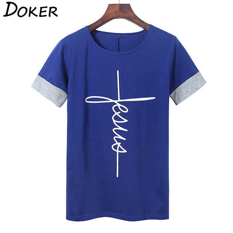 5XL Summer Faith Cross Print T Shirt Women O-neck Patchwork Short Sleeve s Casual ops Plus Size ee 210603