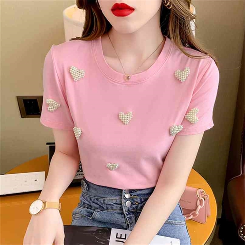 High-quality handmade beading Cotton Tshirt for Women Summer Fashion 3D Love Patterns Appliques Short Women's Tops 210602, Pink
High-quality handmade beading Cotton Tshirt for Women Summer Fashion 3D Love Patterns Appliques Short Women's Tops 210602, Pink