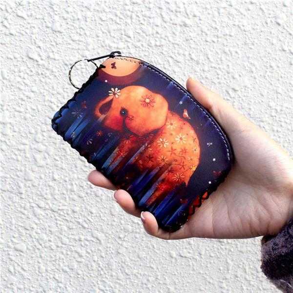 Animals Coin Purses Fashion Print Purse With Zipper Plush Key Chain Bag Kawaii Hand Made Children Leather Kids Wallet