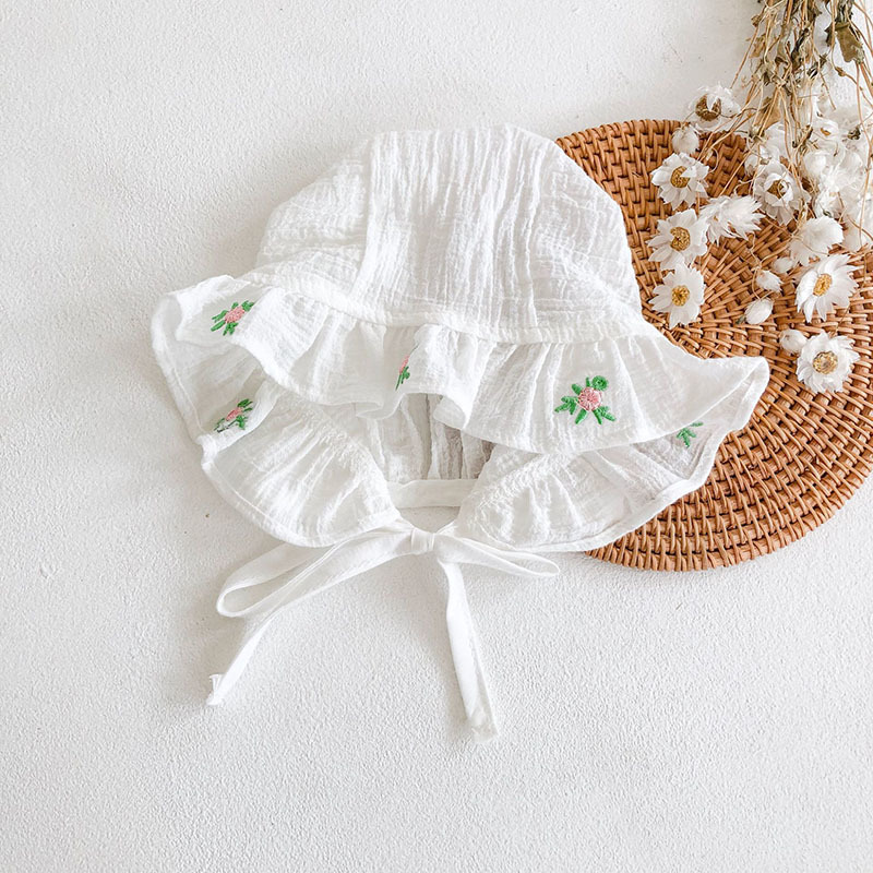 Summer Baby Girls Rompers Clothes Bodysuits Embroider Pure Color +Cap Infant Bodysuit 210429