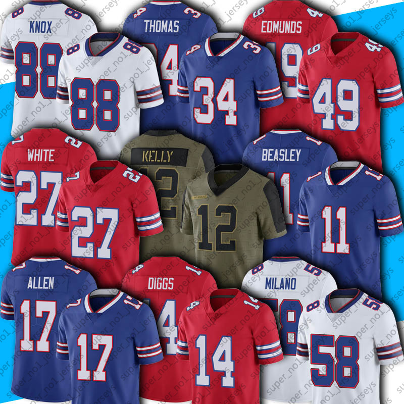 17 Josh Allen 14 Stefon Diggs Jersey Football Tre'Davious White Jim Kelly Cole Beasley Matt Milano Jerseys Dawson Knox Poyer Bass Moss Micah Hyde Oliver Tyler Bass, Woman custom jersey (bie)