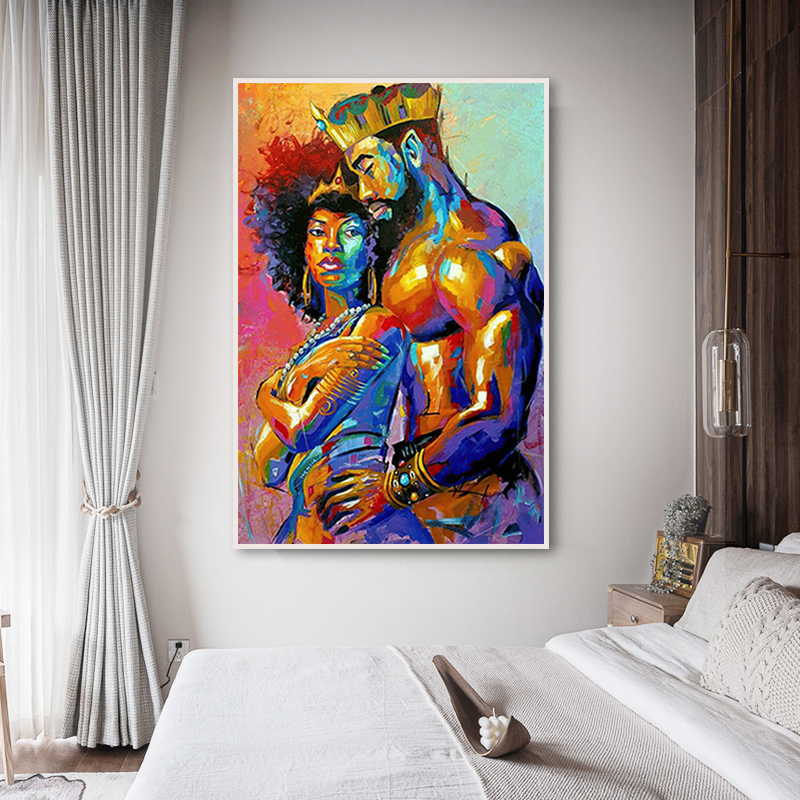 Canvas Print African Art Oil Painting Couple Posters and Prints King and Queen Abstract Wall Art Canvas Pictures for Home Design