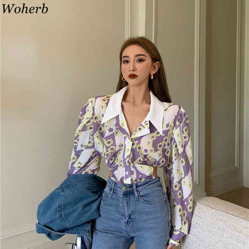 Streetwear Blouses Women Topsf Loral Print Vintage Korean Blusas Mujer Spring Summer Long Sleeve Office Lady Shirts 210519