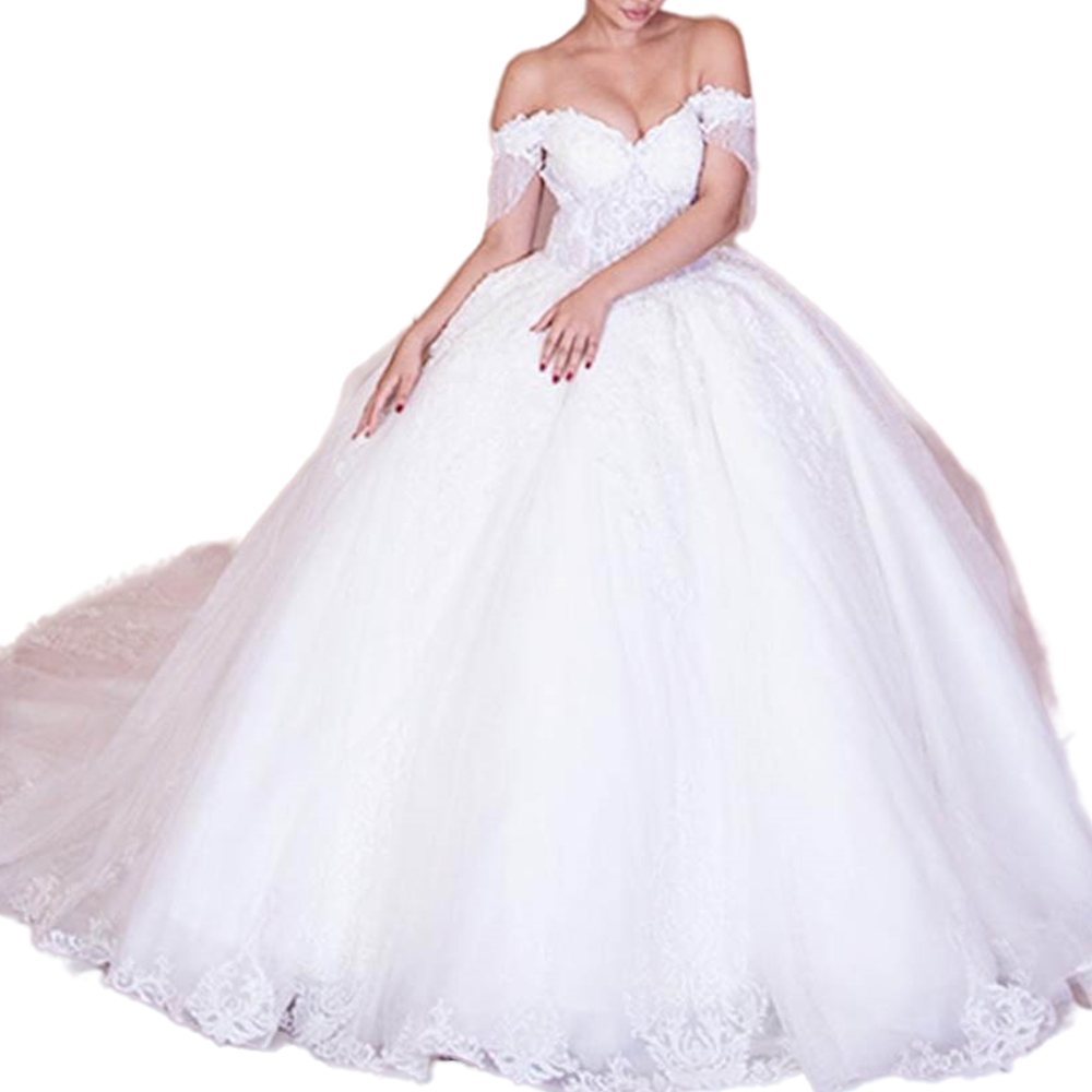 Luxury Beaded Lace Wedding Dress Appliqued Ball Gown 2022 Gorgeous Off Shoulder Ivory White Tulle Bridal Wedding Gowns Sweetheart Princess Bride Dress