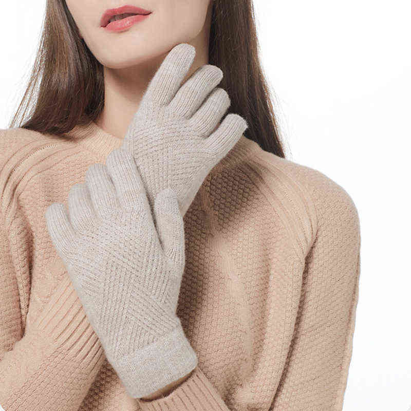 Fashion Cashmere Women Men Winter Cashmere Cold Protection Double-layer Thickening Warm Touch Screen Knitted Woolen Gloves 220112