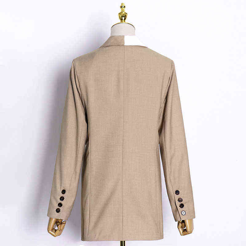 TWOTWINSTYLE Casual Patchwork Hit Color Blazer For Women Notched Long Sleeve Lace Korean Jacket Female Fashion Clothes Style 211122