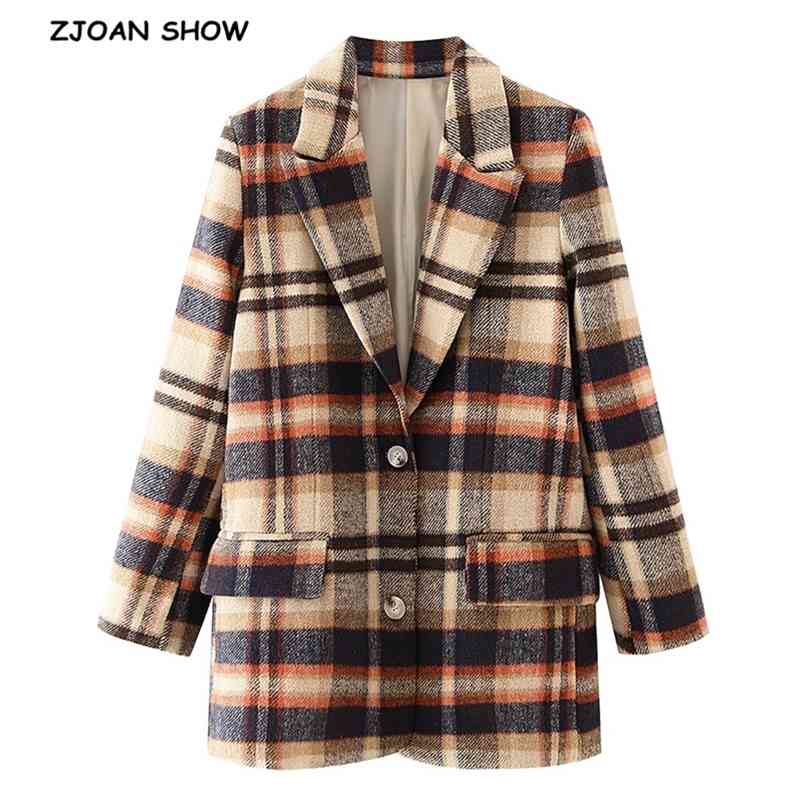 Boyfriend Woolen Blend Check Plaid Blazer Wide Shoulder CHIC Women Long sleeve Loose Suit Casual Coat Outwear 210429, Brown
Boyfriend Woolen Blend Check Plaid Blazer Wide Shoulder CHIC Women Long sleeve Loose Suit Casual Coat Outwear 210429, Brown