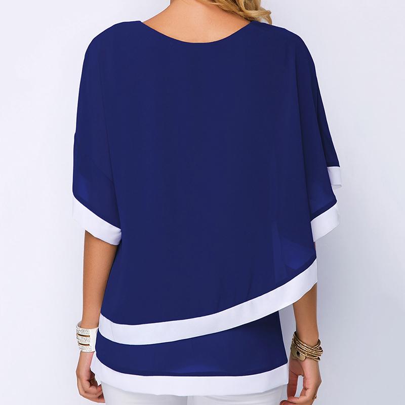 Women's Blouses & Shirts Plus Size For Women 4xl 5xl Patchwork Double Layer Tops Casual Batwing Tunic 2022 Autumn Large Chiffon