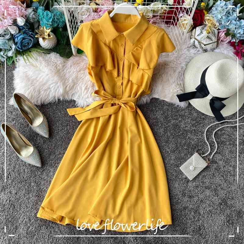 Summer Slim Bandage Midi Office Dress Casual Party Blouse Dress Vestido De Fiesta Women Knee Length A-line Dress 210521