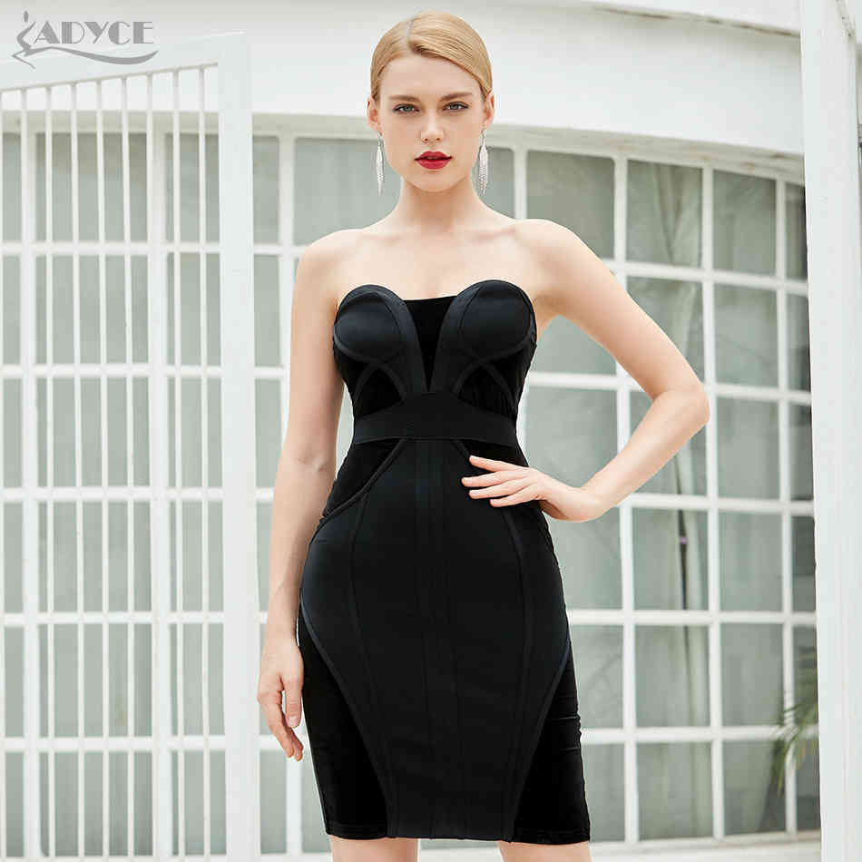 Summer Women Black Sleeveless Mini Bodycon Bandage Dress Sexy Strapless Club Celebrity Evening Runway Party 210423