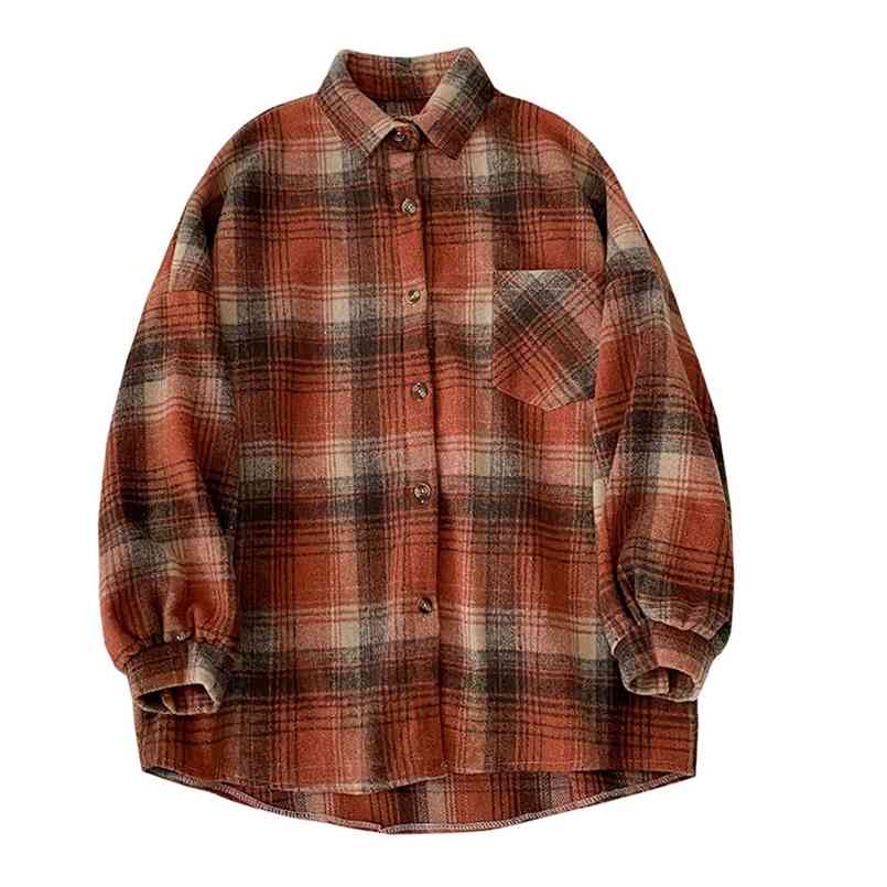 Autumn winter shirt Plaid jackets coat women's Korean fashion woolen long sleeve Loose plaid Jacket all-match top 210508