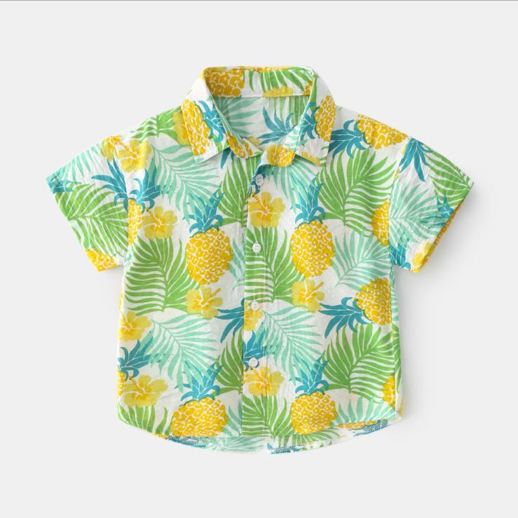 Baby Girl Clothes Summer Short Sleeve Shirts Cartoon Pattern Beach Shirt Button Turn-down Collar Casual Tops 4 Colors