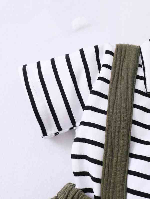 Baby Striped Bow Front Polo Shirt & Suspender Shorts SHE
