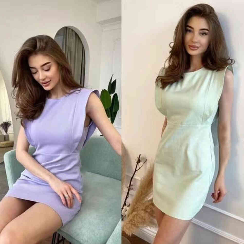 Free Summer Casual Dress Women's O-Neck Ruffle Sleeveless Bodycon Mini Club Evening Party Vestidos 210524