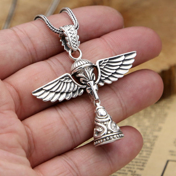 Handmade 925 sterling silver angel wings pendants without chain American European punk gothic antique vintage designer luxury fine jewelry accessories