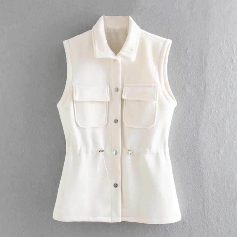 DEAT Spring Autumn Arrivals White Solid Color Lapel Coolar Single Breasted Temperament Fastion Drawstring Vest MZ287 210709