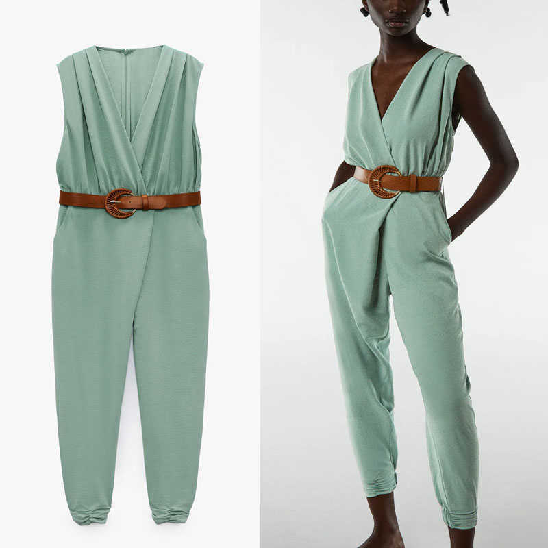 Summer Belted Wrap Za Jumpsuit Women Vintage Sleeveless Ruching Office Lady Jumpsuits Chic Back Zip Woman Elegant Playsuit 210602, Green
Summer Belted Wrap Za Jumpsuit Women Vintage Sleeveless Ruching Office Lady Jumpsuits Chic Back Zip Woman Elegant Playsuit 210602, Green
