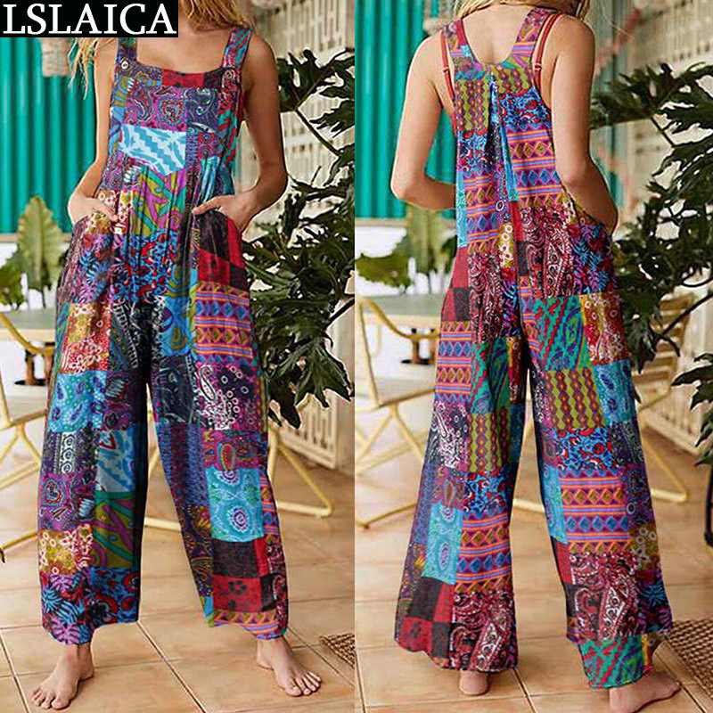 Loose Overalls Arrival Fashion Style Stitching Sleeveless Jumpsuits&Rompers Casual Square Collar Summer Loungewear Women 210520