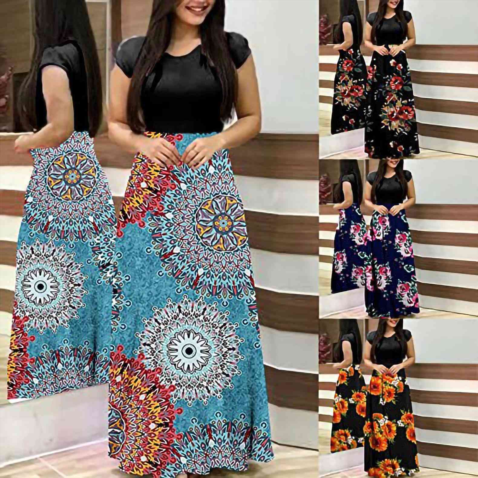 bohemian tie dye colorful long womens dress floral print beach casual sundress floor length vestidos mujer verano, Black;gray
bohemian tie dye colorful long womens dress floral print beach casual sundress floor length vestidos mujer verano, Black;gray