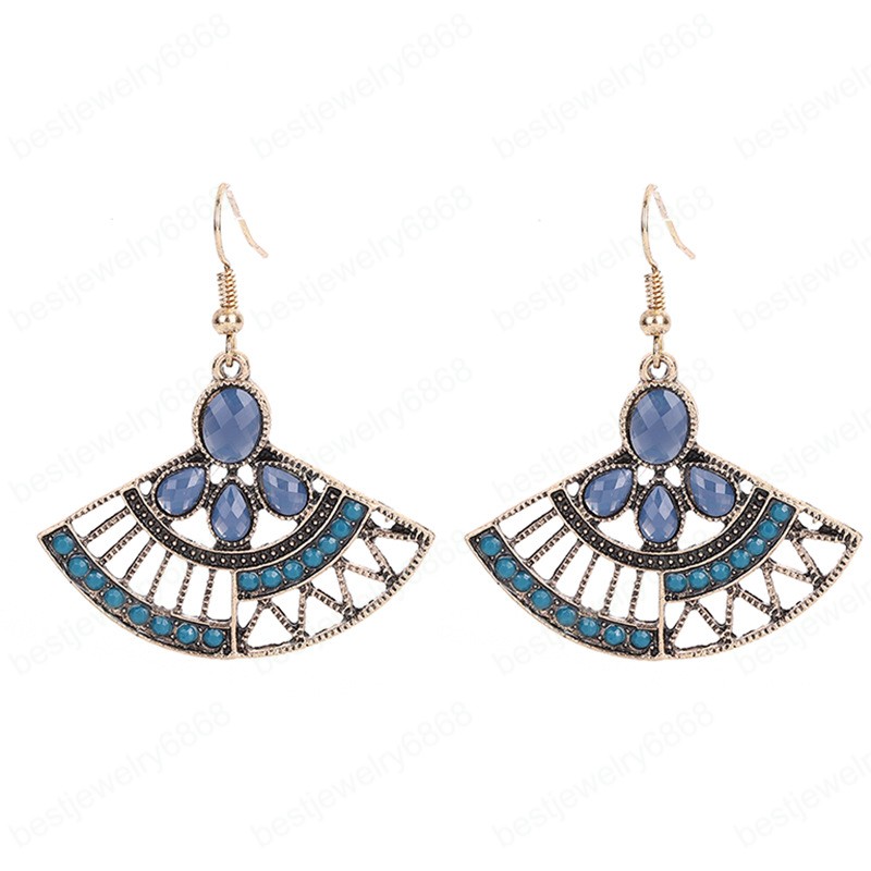 

Colorful Beaded Earrings Alloy Hollow Fan-shaped Vintage Dangle Earrings Bohemian Ethnic Women's Jewelry boucle oreille femme