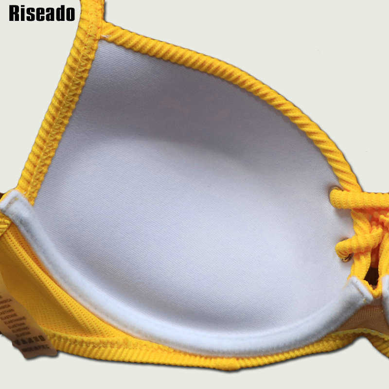 Riseado High Waist Bikini Push Up Swimwear Women's Swimsuit Yellow Bikinis Lace Sexy Biquini Strap Bathing Suit Summer 210625