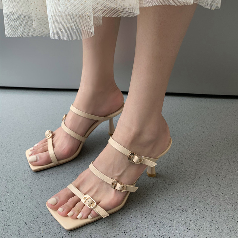 slippers genuine leather concise shoes for women fashion buckle decoration summer high-heeled feminine slippers party n2l9, Black
slippers genuine leather concise shoes for women fashion buckle decoration summer high-heeled feminine slippers party n2l9, Black